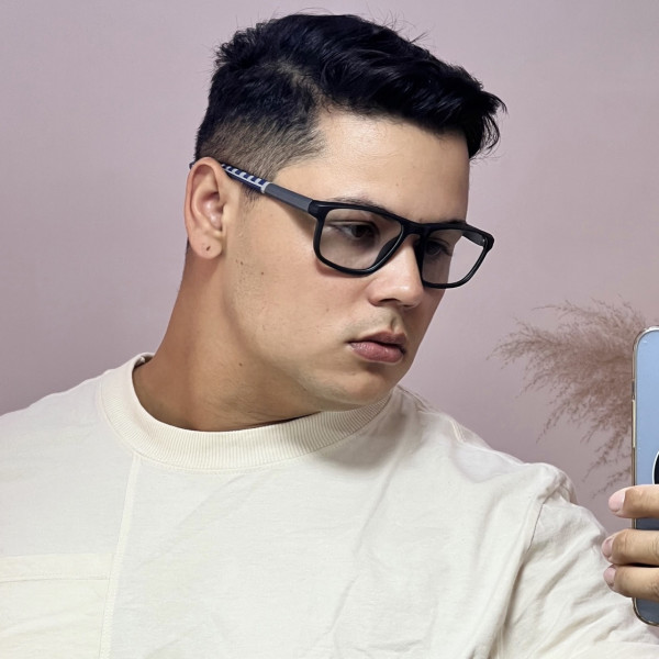 Armação de Óculos 8207 Esportivo Quadrado Cinza e Azul